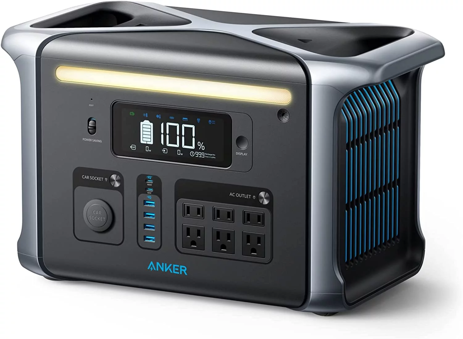 Restored Premium Anker 757 Portable Power Station Powerhouse 1229Wh LiFePO4 Battery 1500W Solar Generator with 6 AC Outlets Solar Panel Optional 2 USB C Ports 100W Max LED Light for Camping RV Power Outage Refurbished