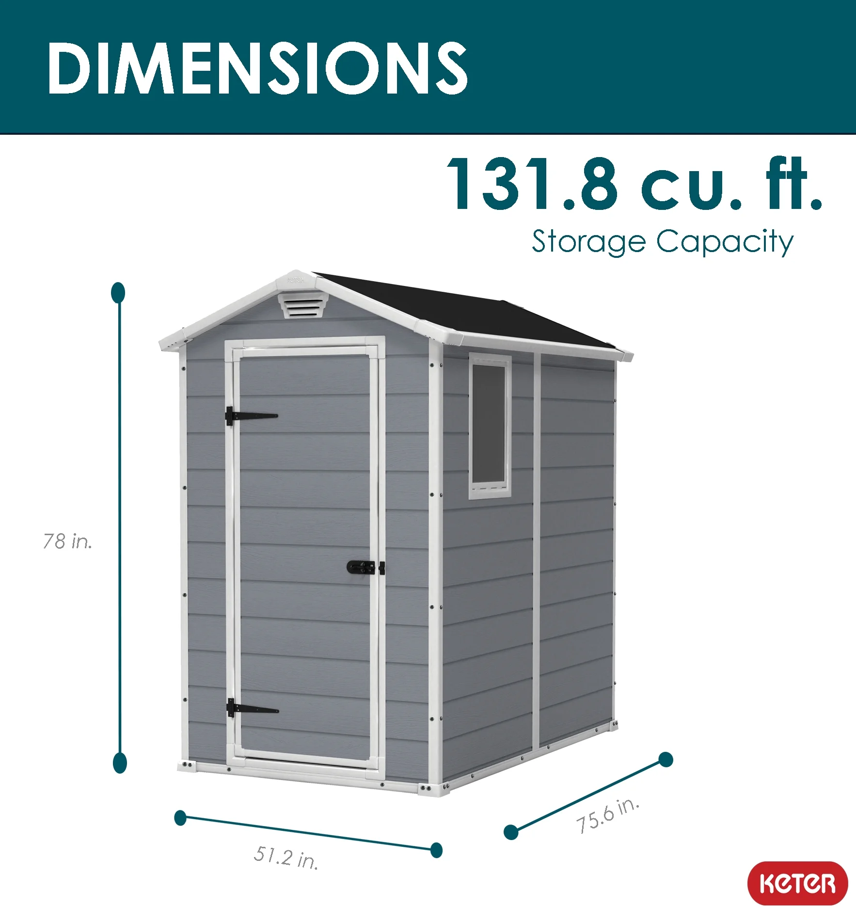 Keter Manor 4 ft x 6 ft Durable Resin Outdoor Storage Shed With Heavy Duty Floor and Locking Door Gray and White