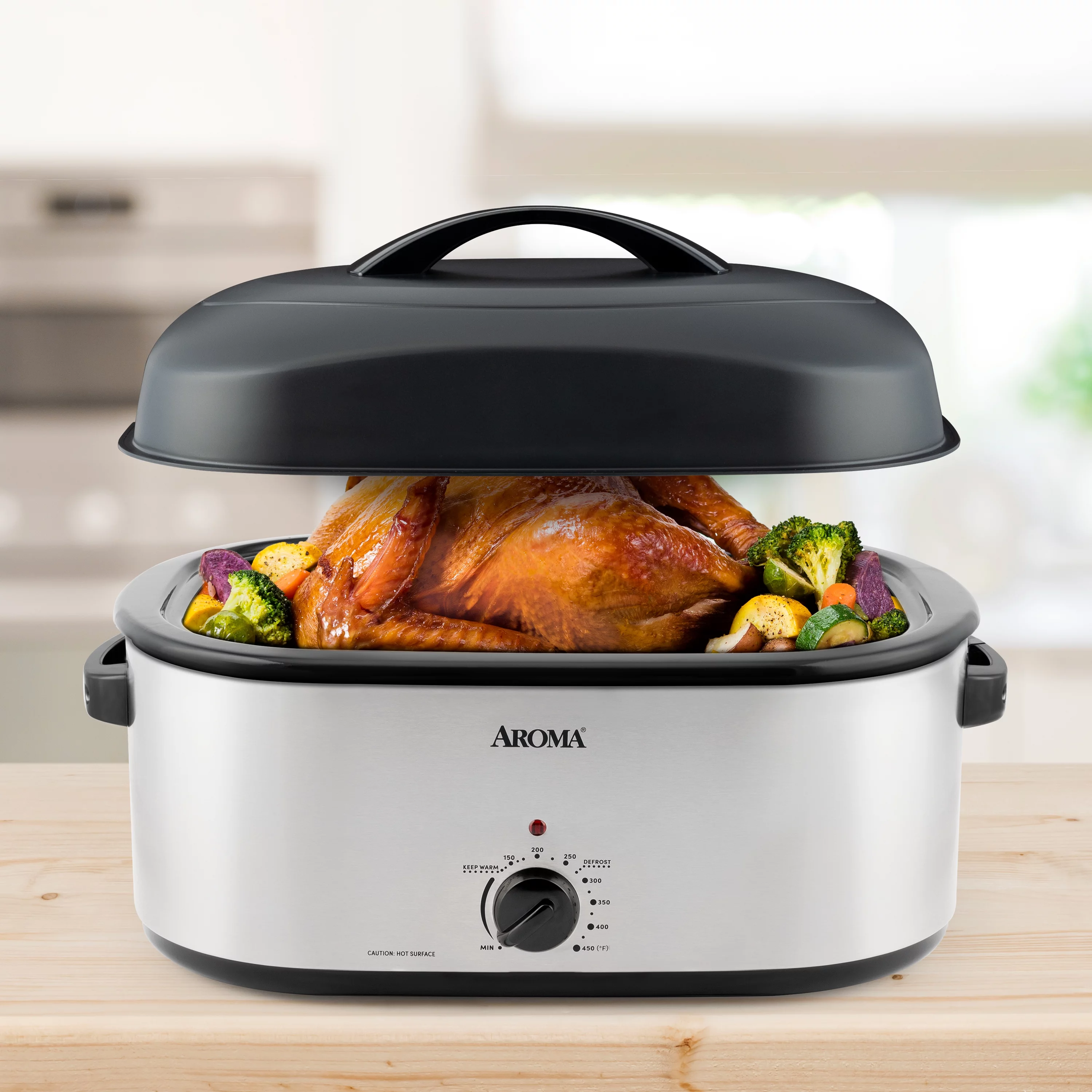 Aroma® 22 Quart Electric Roaster Oven with High-Dome & Self-Basting Lid, Stainless Steel