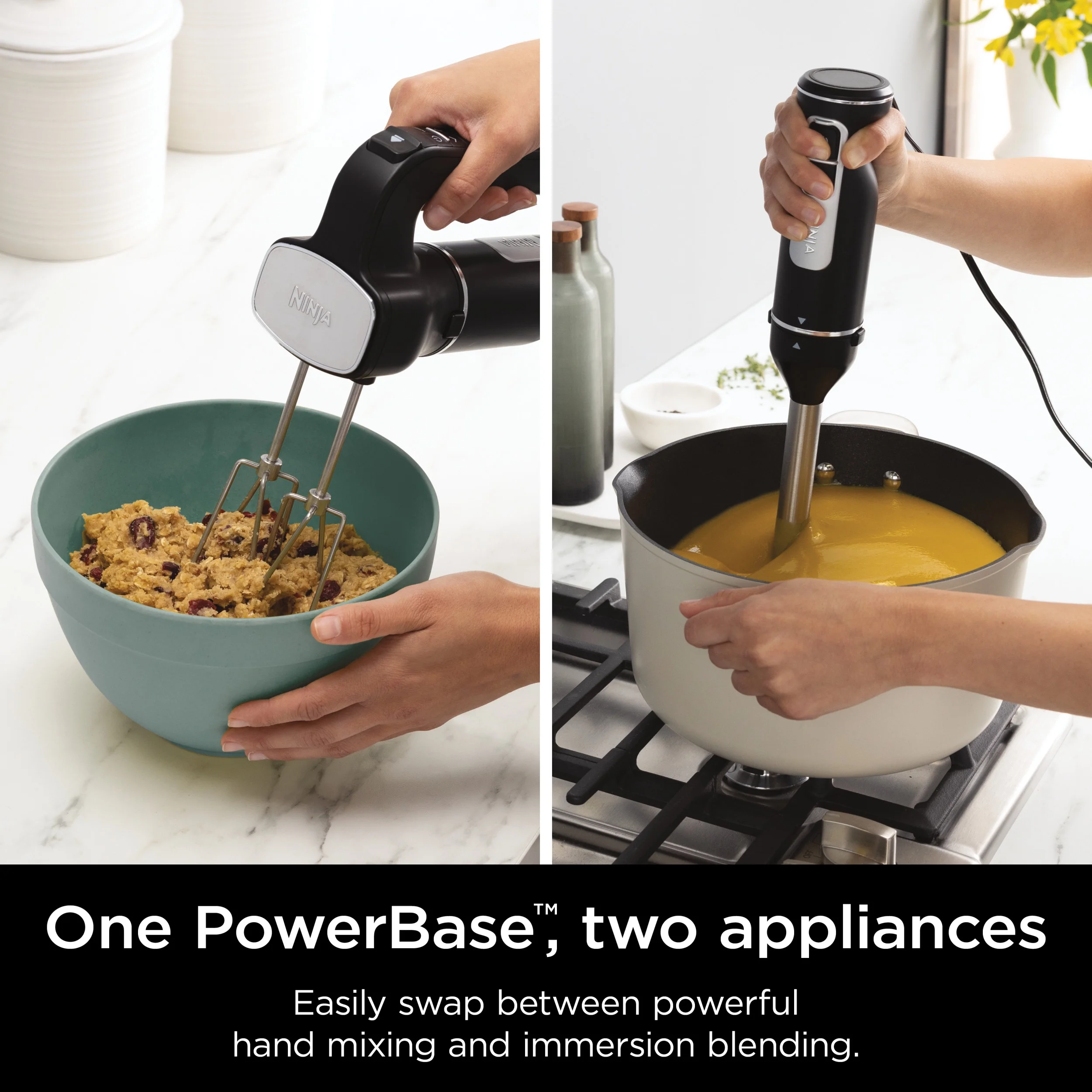 Ninja Foodi Power Mixer System with Hand Blender and Hand Mixer Combo and 3-Cup Blending Vessel