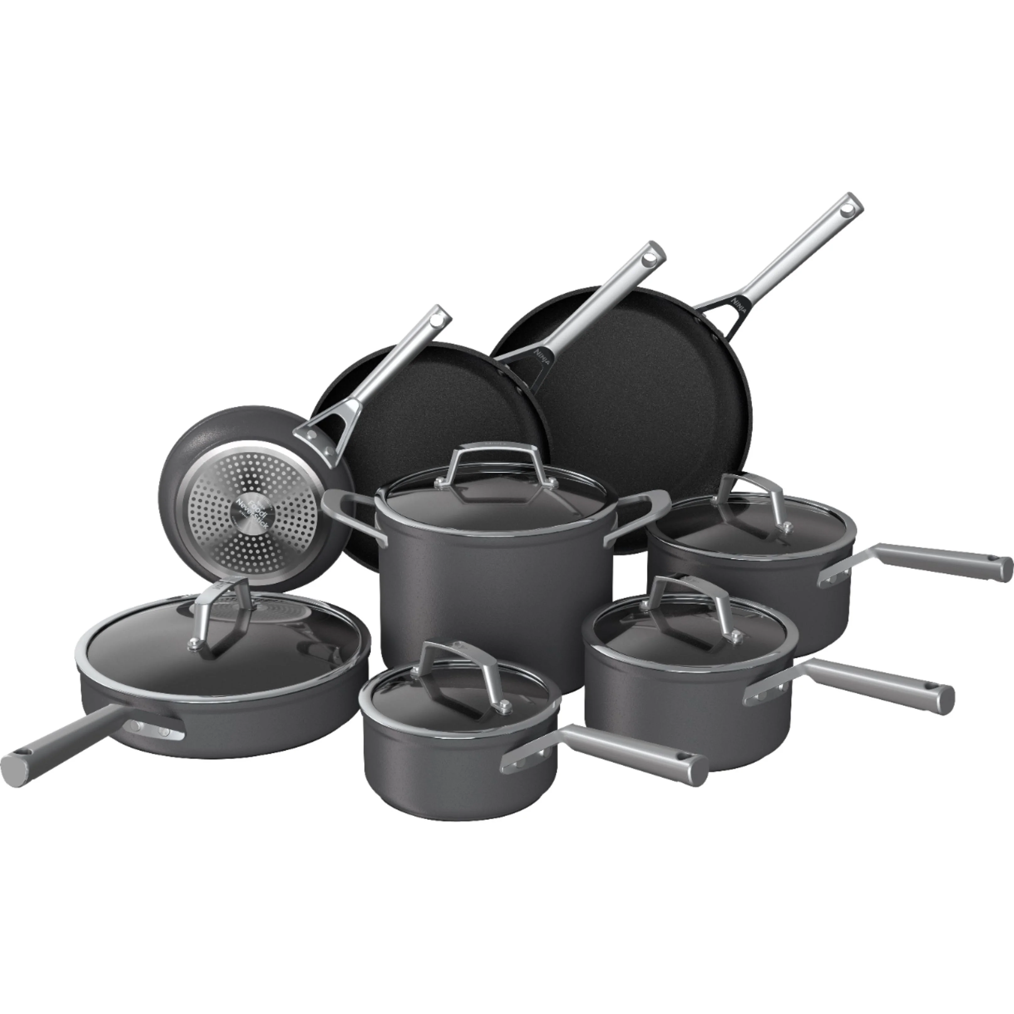 Ninja C39600 Foodi NeverStick Premium Hard-Anodized 13-Pieces Cookware Set, Slate Grey