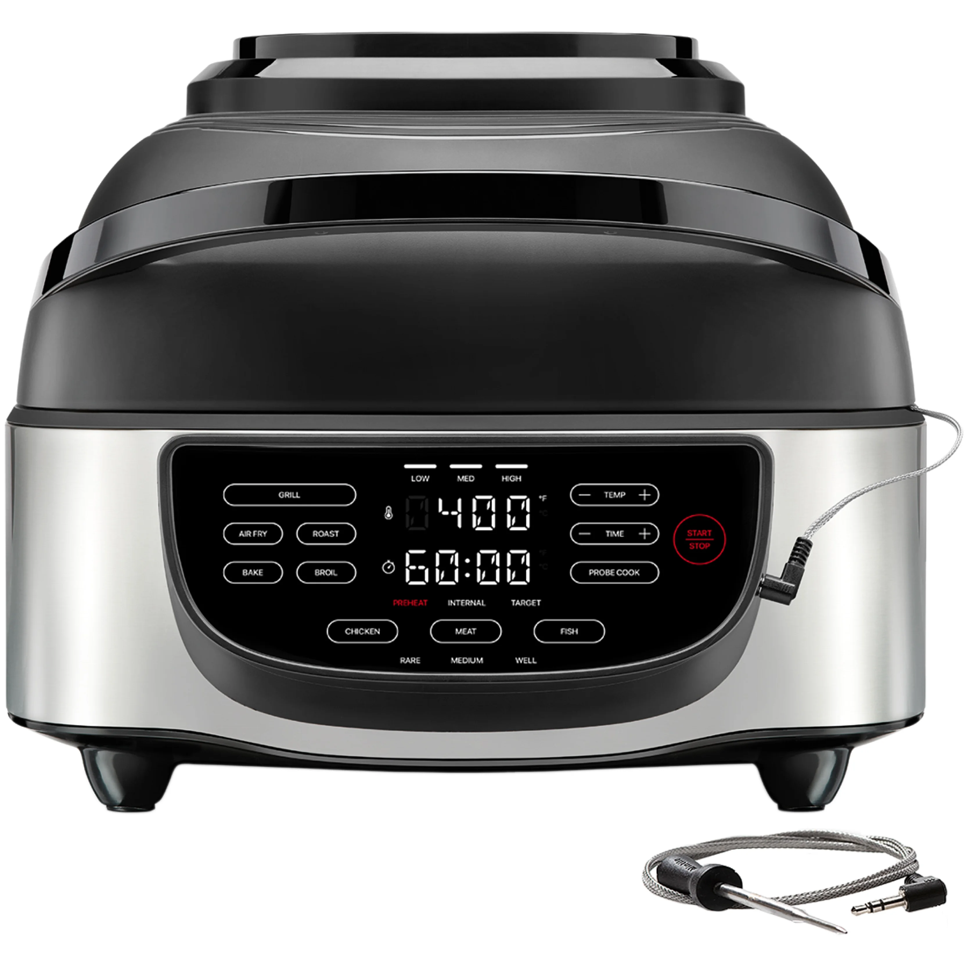 Chefman Electric Indoor Air Fryer + Grill, 5-in-1, Removable Integrated Probe Thermometer