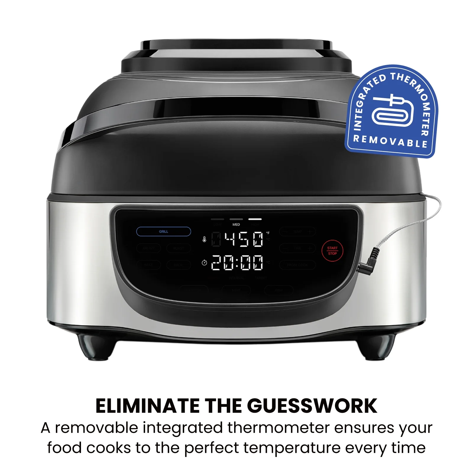 Chefman Electric Indoor Air Fryer + Grill, 5-in-1, Removable Integrated Probe Thermometer