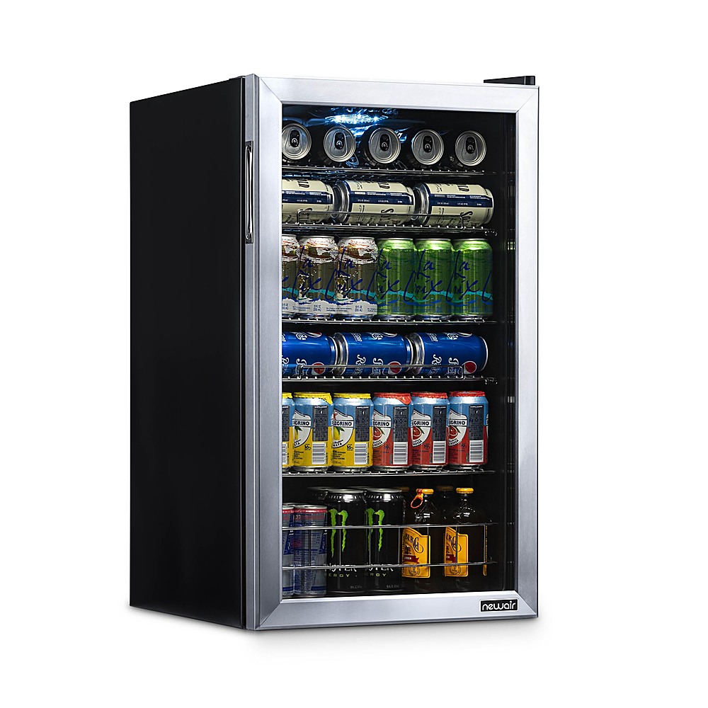 NewAir - 126-Can Beverage Cooler with Adjustable Shelves and 7 Temperature Settings for Kitchen, Game Room, and Home Office - Stainless Steel