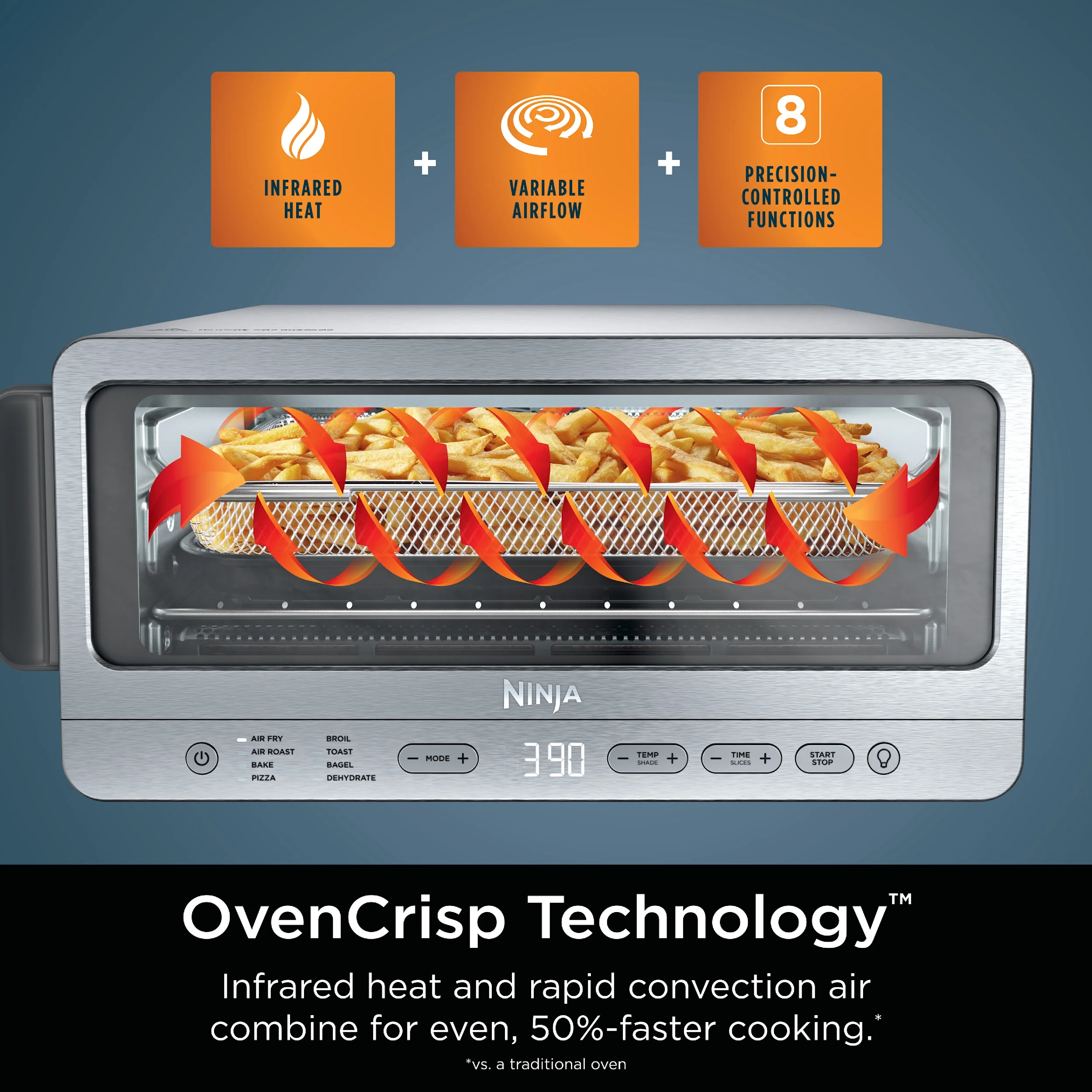 Ninja Flip Toaster Oven & Air Fryer, 8-in-1 Functionality, Flip Up & Away Capability for Storage Space, SP151