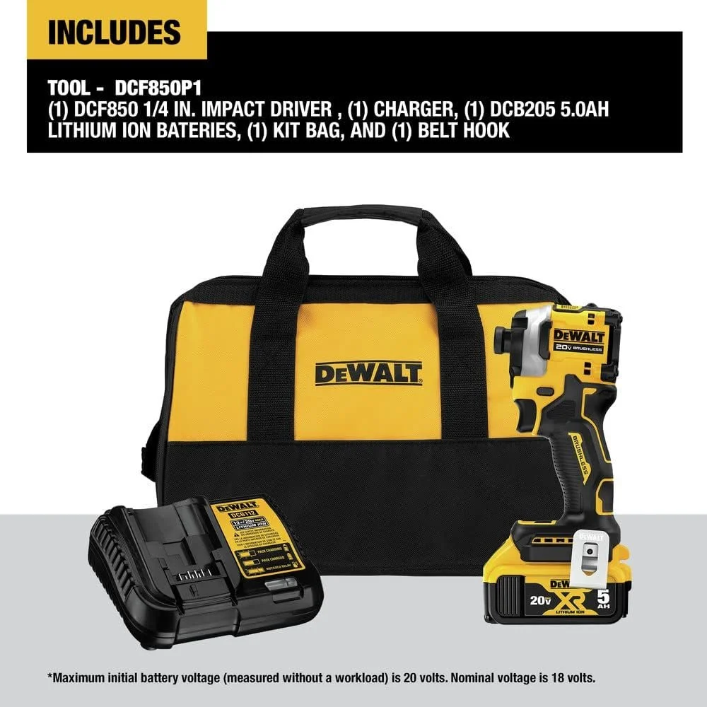 DEWALT DCF850P1 ATOMIC 20V MAX 1/4 in. Brushless Cordless 3-Speed Impact Driver Kit