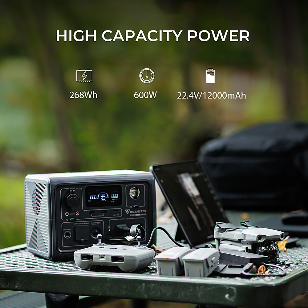 BLUETTI - EB3A 600W 268Wh LiFePO4 Power Station for Camping, Home Use, Emergency - Gray