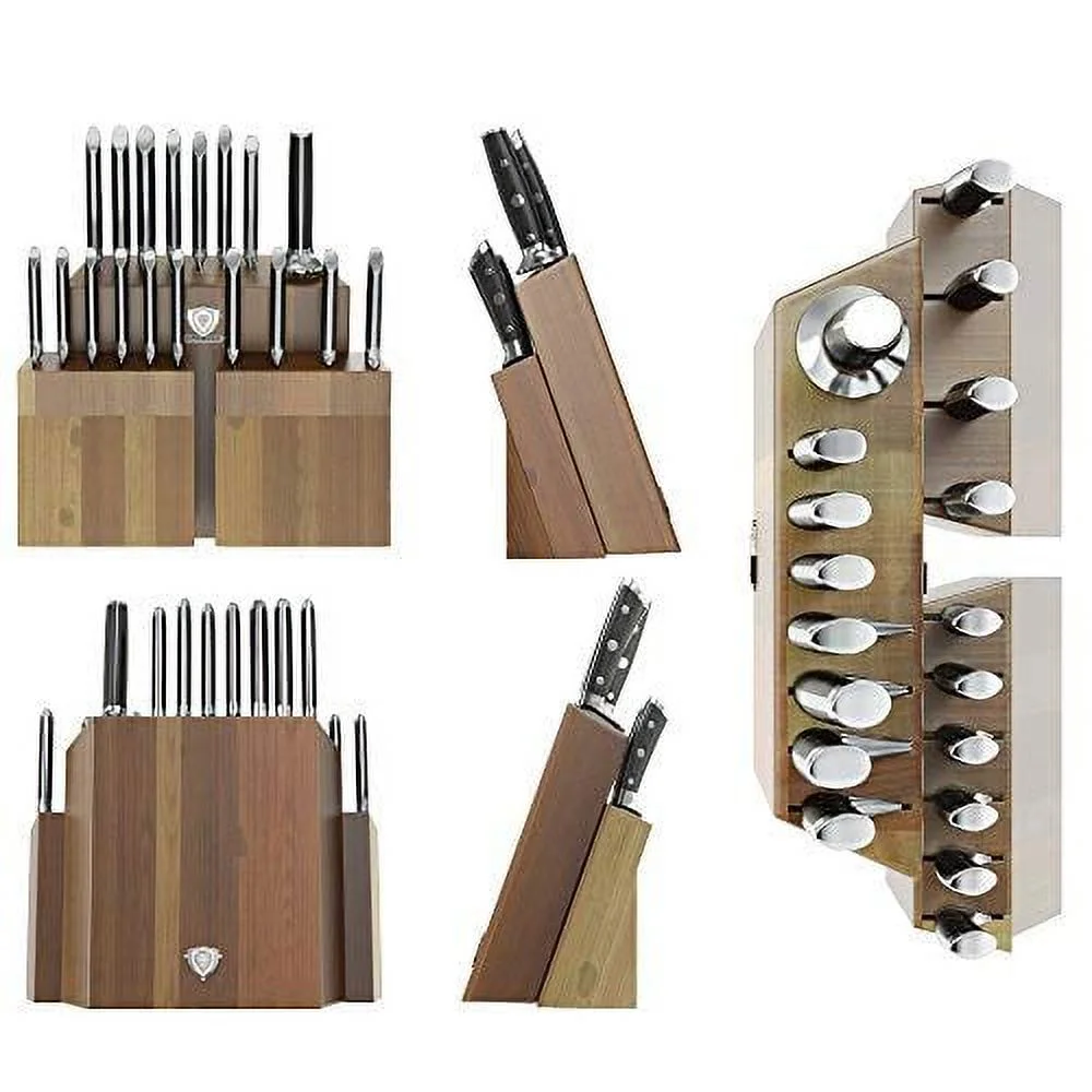 DALSTRONG Knife Block Set - 18-Piece - Gladiator Series Colossal Knife Set - Forged German ThyssenKrupp HC Steel - Walnut Stand - Black Handles