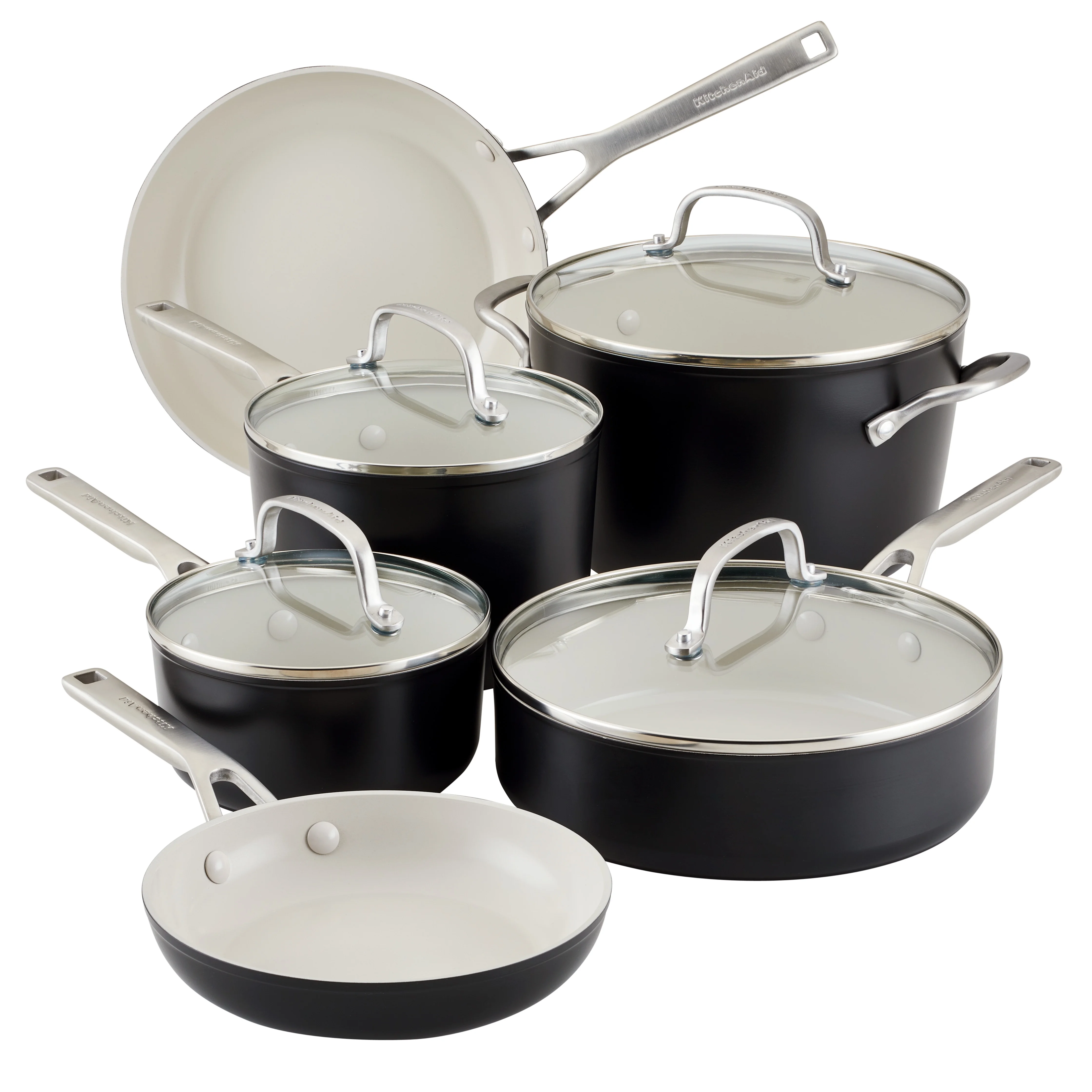 KitchenAid Hard Anodized Ceramic 10 Piece Nonstick Cookware Pots and Pans, Matte Black