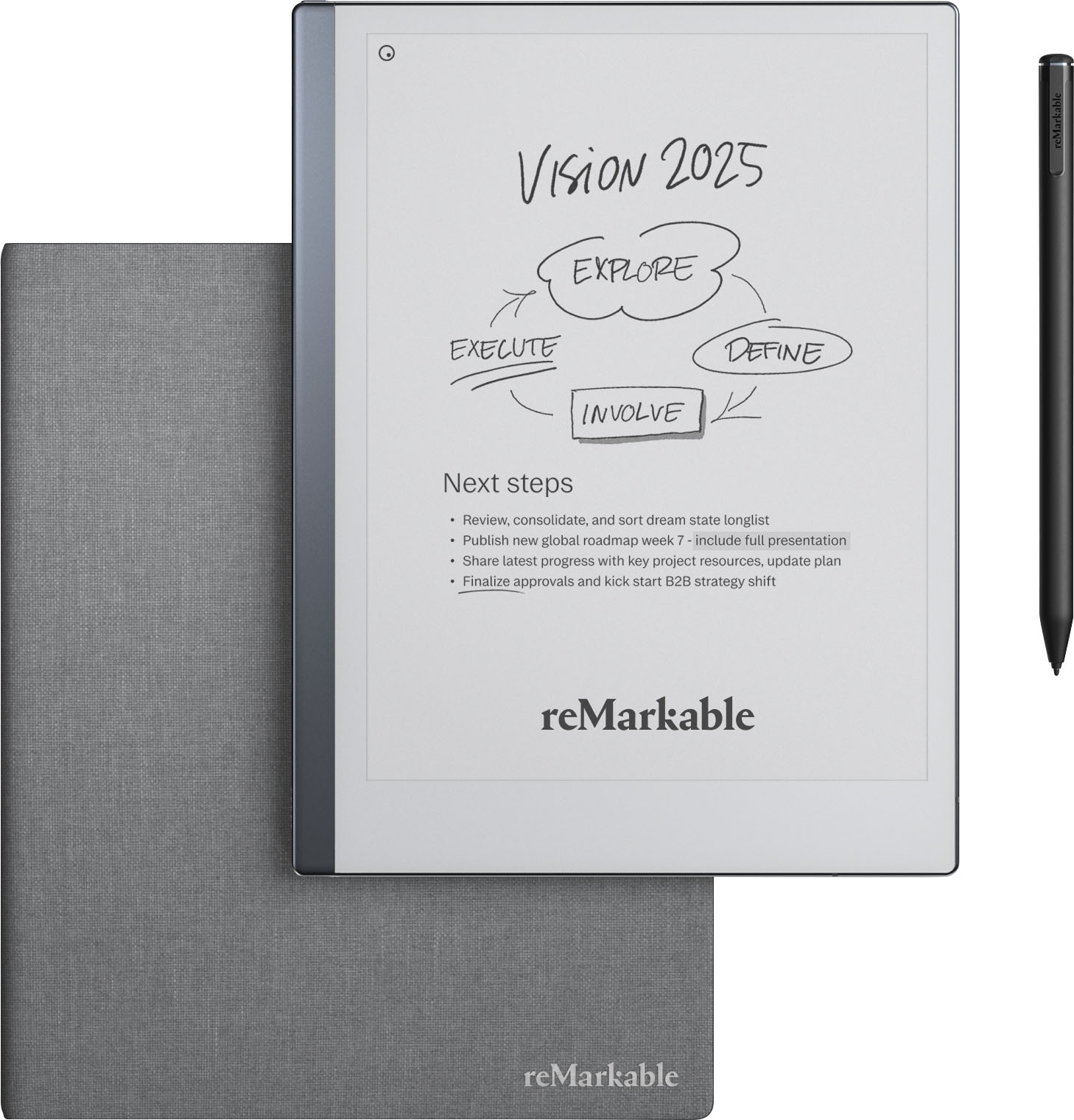 reMarkable 2 - 10.3” Paper Tablet with Marker Plus and Polymer Weave Book Folio - Gray
