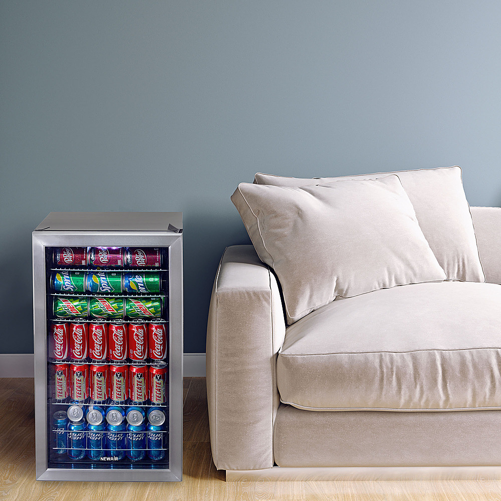 NewAir - 126-Can Beverage Cooler with Adjustable Shelves and 7 Temperature Settings for Kitchen, Game Room, and Home Office - Stainless Steel