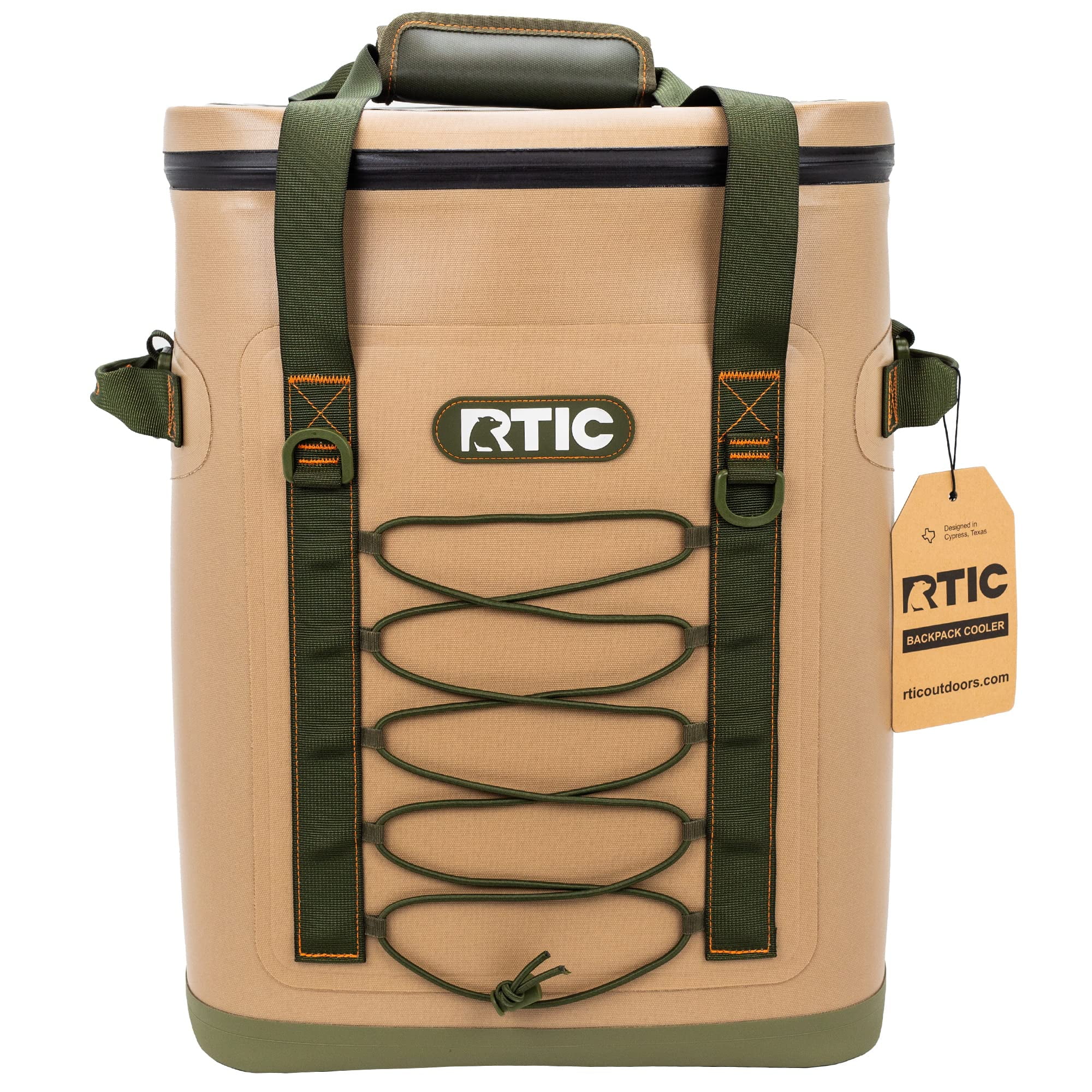 RTIC 36 Can Backpack Cooler, Leakproof Ice Chest Cooler with Waterproof Zipper, Tan