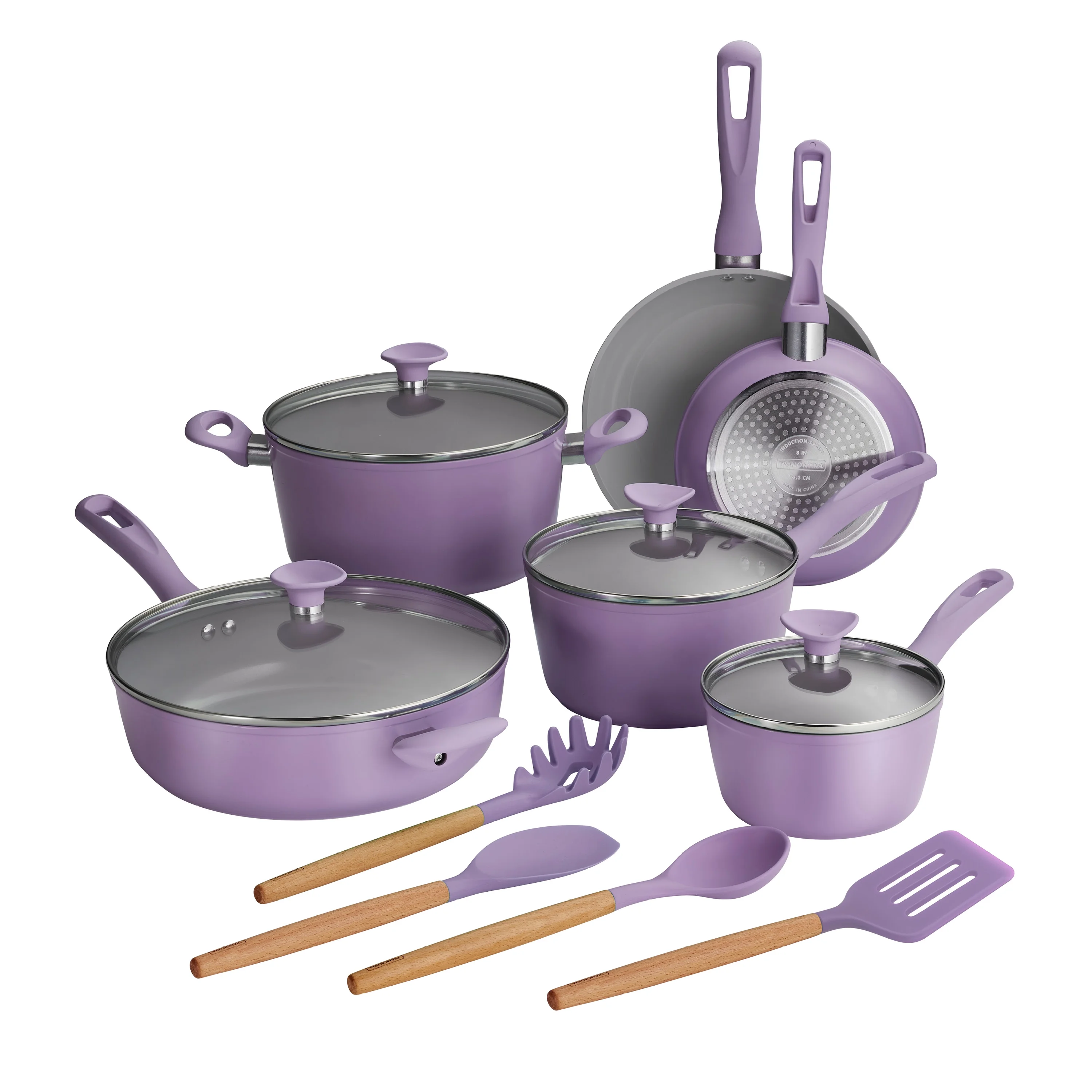 Tramontina 14 Pc Cookware Set - Aluminum, Ceramic Nonstick - Silicone Exterior - Purple 80110/037DS