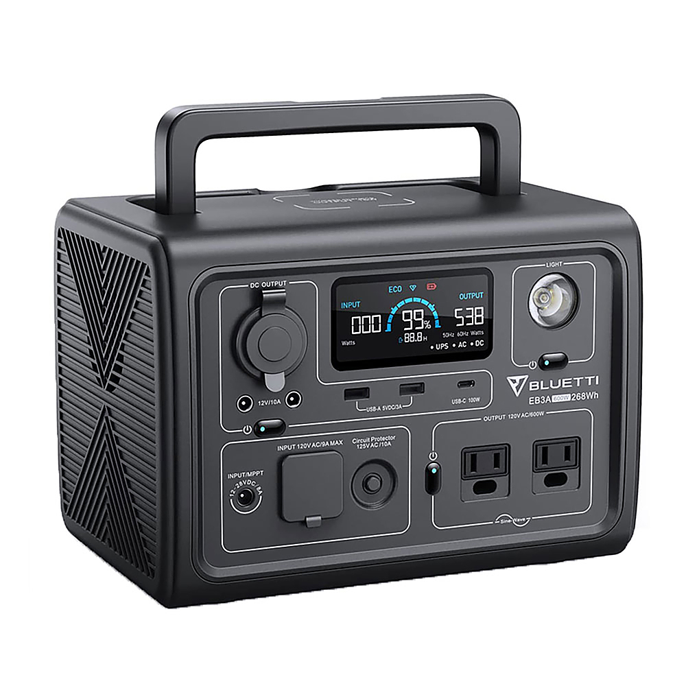 BLUETTI - EB3A 600W 268Wh LiFePO4 Power Station for Camping, Home Use, Emergency - Gray