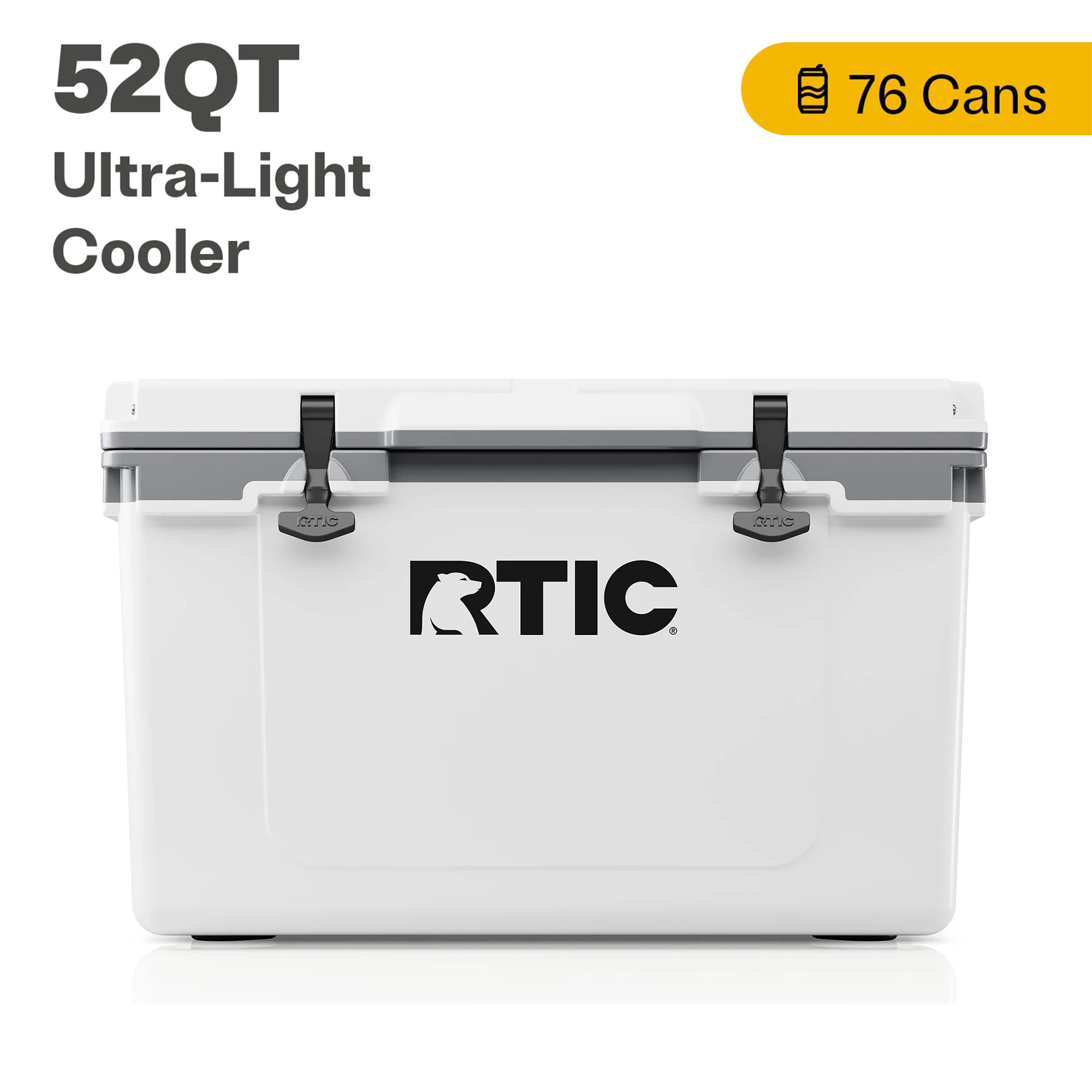 RTIC 52 Qt Ultra-Light Hard Cooler Insulated Portable Ice Chest Box for Beverage, Beach, Camping, Picnic, Fishing, Boat, Barbecue,White & Grey