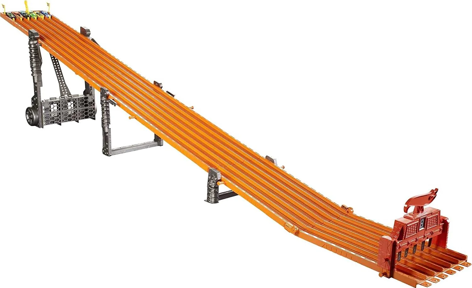 Toy Car Track Set Super 6-Lane Raceway, 8ft Track that Rolls Up for Storage, 6 1:64 Scale Cars