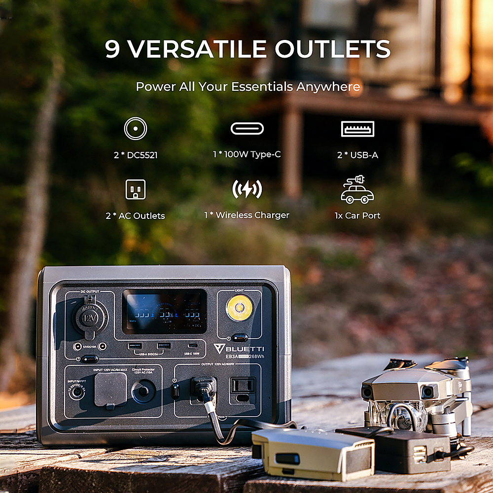 BLUETTI - EB3A 600W 268Wh LiFePO4 Power Station for Camping, Home Use, Emergency - Gray