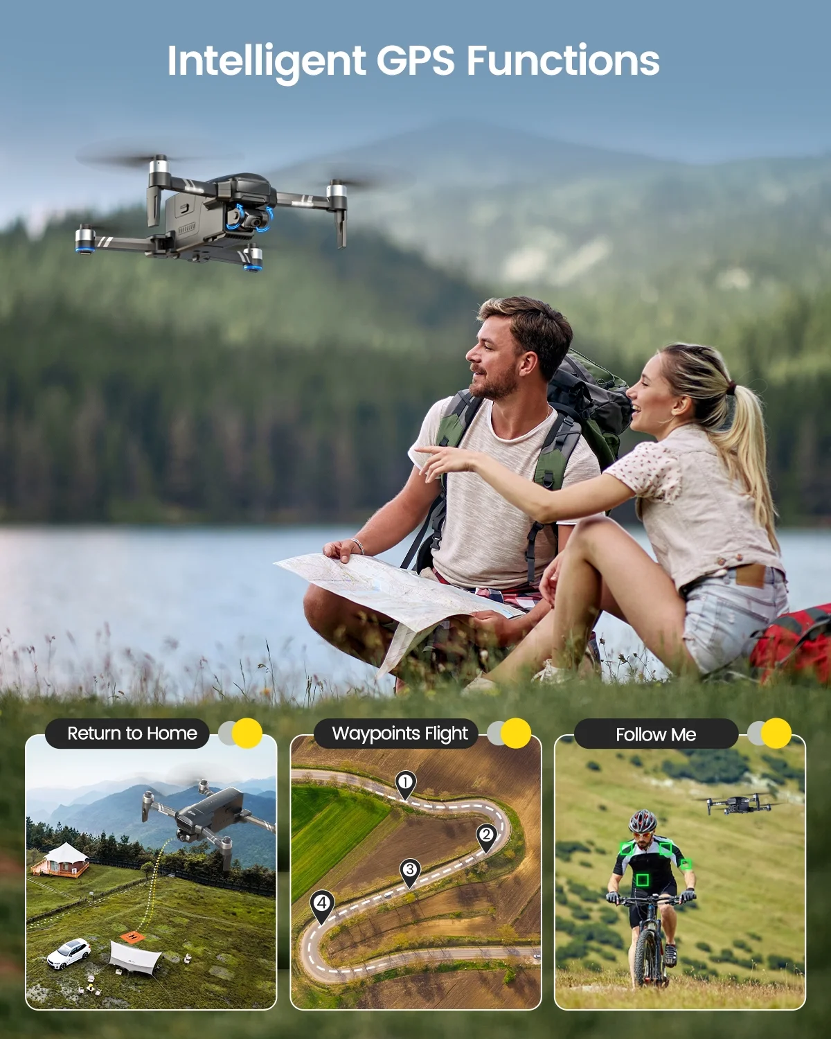 Holy Stone Drone HS600 with 4K Camera 2-Asix Gimbal EIS 3KM FPV-Drone with 2 Batteries Brushless Motor Color Black