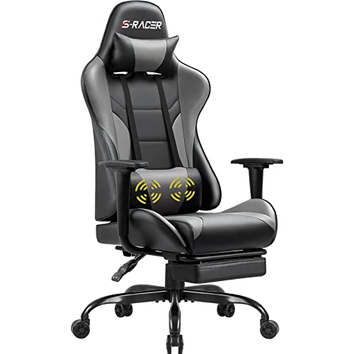 Homall Gaming Chair Massage Computer Office Chair Ergonomic Desk Chair with Footrest Racing Executive Swivel Chair Adjustable Rolling Task Chair (Black)