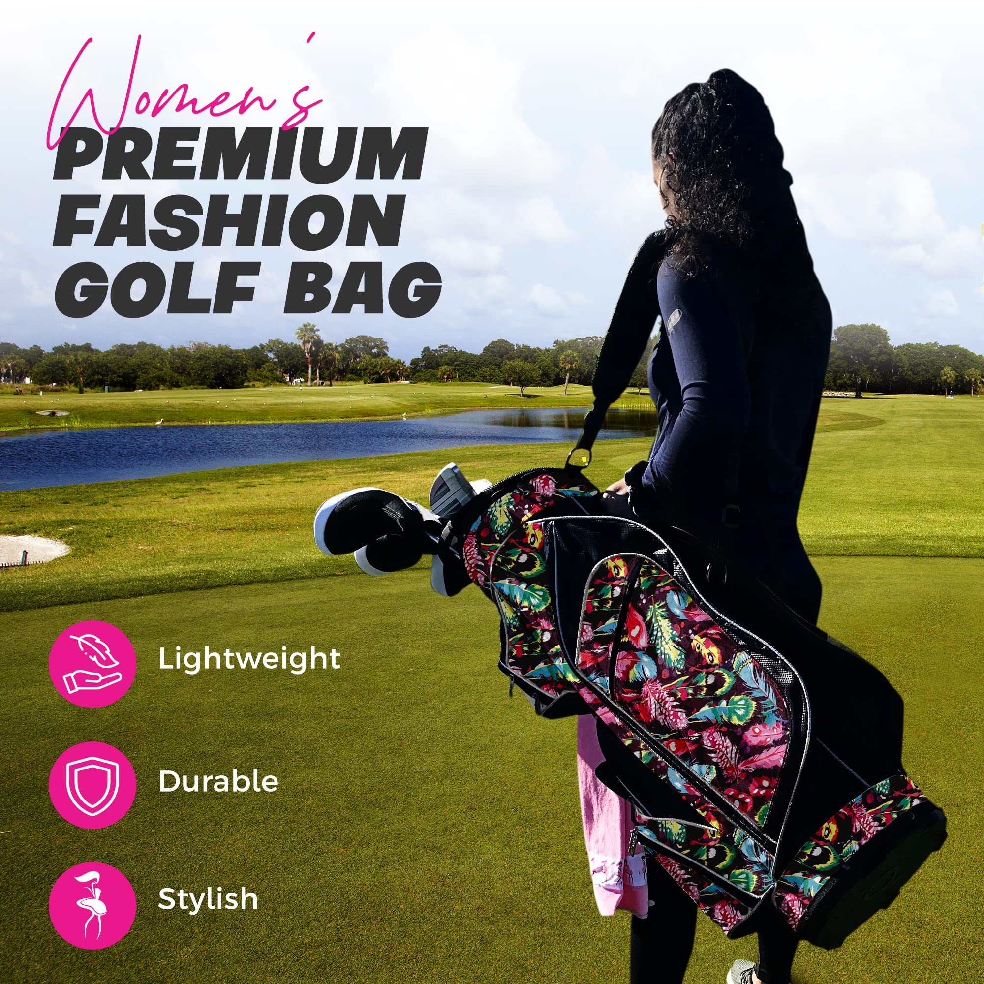 Womens Golf Bag - Taboo Fashions Lightweight Ladies Cart Bag, 14-Way, 7 Zippered Pockets, Rain Hood, Insulated Beverage Compartment