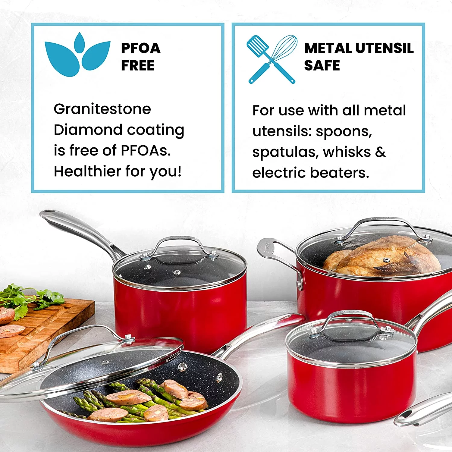 Granitestone Pots and Pans Set Nonstick Cookware Set & Bakeware Set Red 20 Pc Kitchen Set