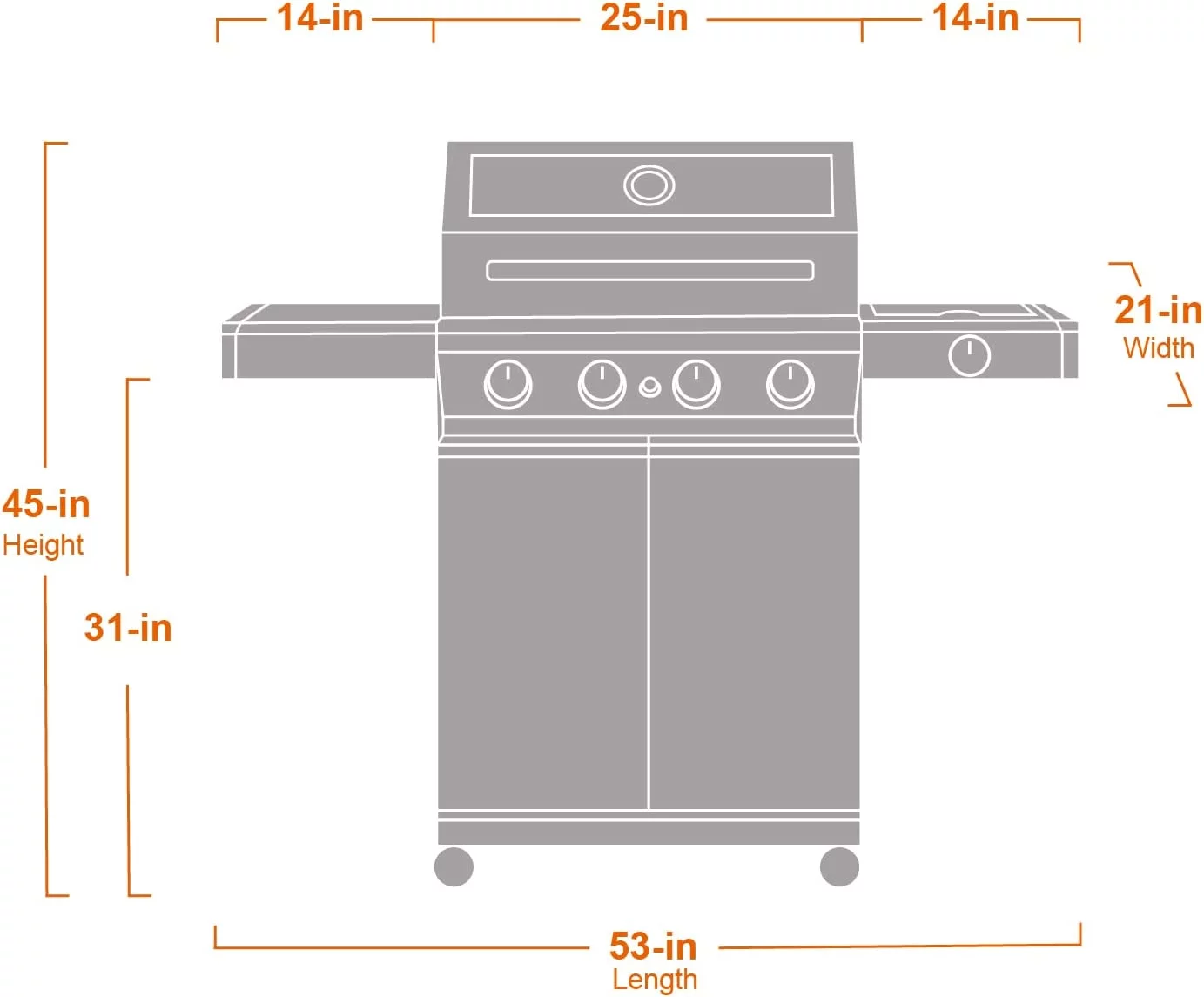 Mesa 4-Burner Propane Gas Grill in Stainless Steel with Clear View Lid, Side Burner, and LED Controls by Monument Grills