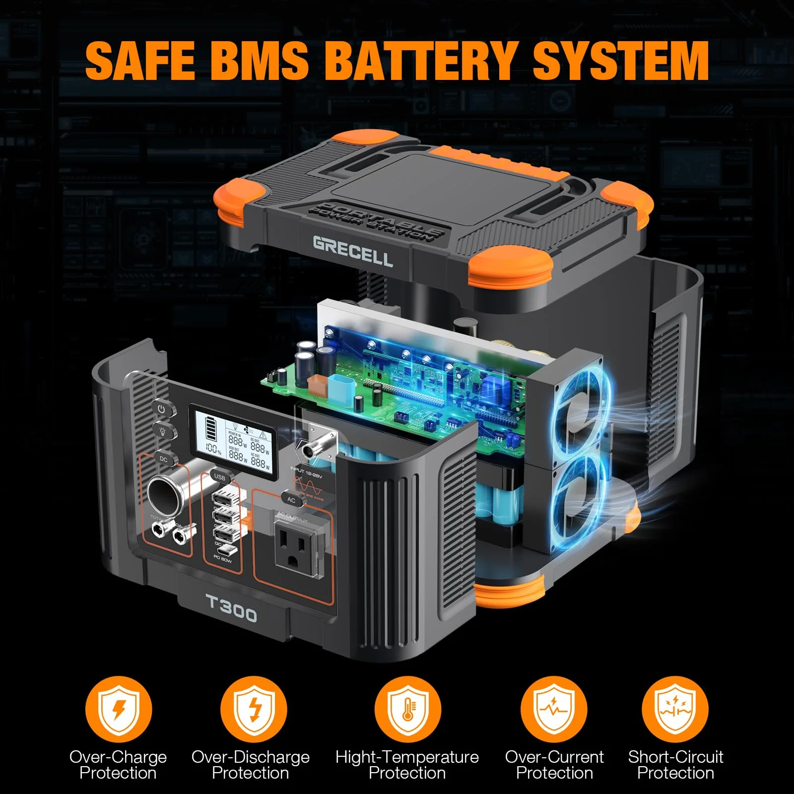 Portable Power Station 300W GRECELL 288Wh Solar Generator