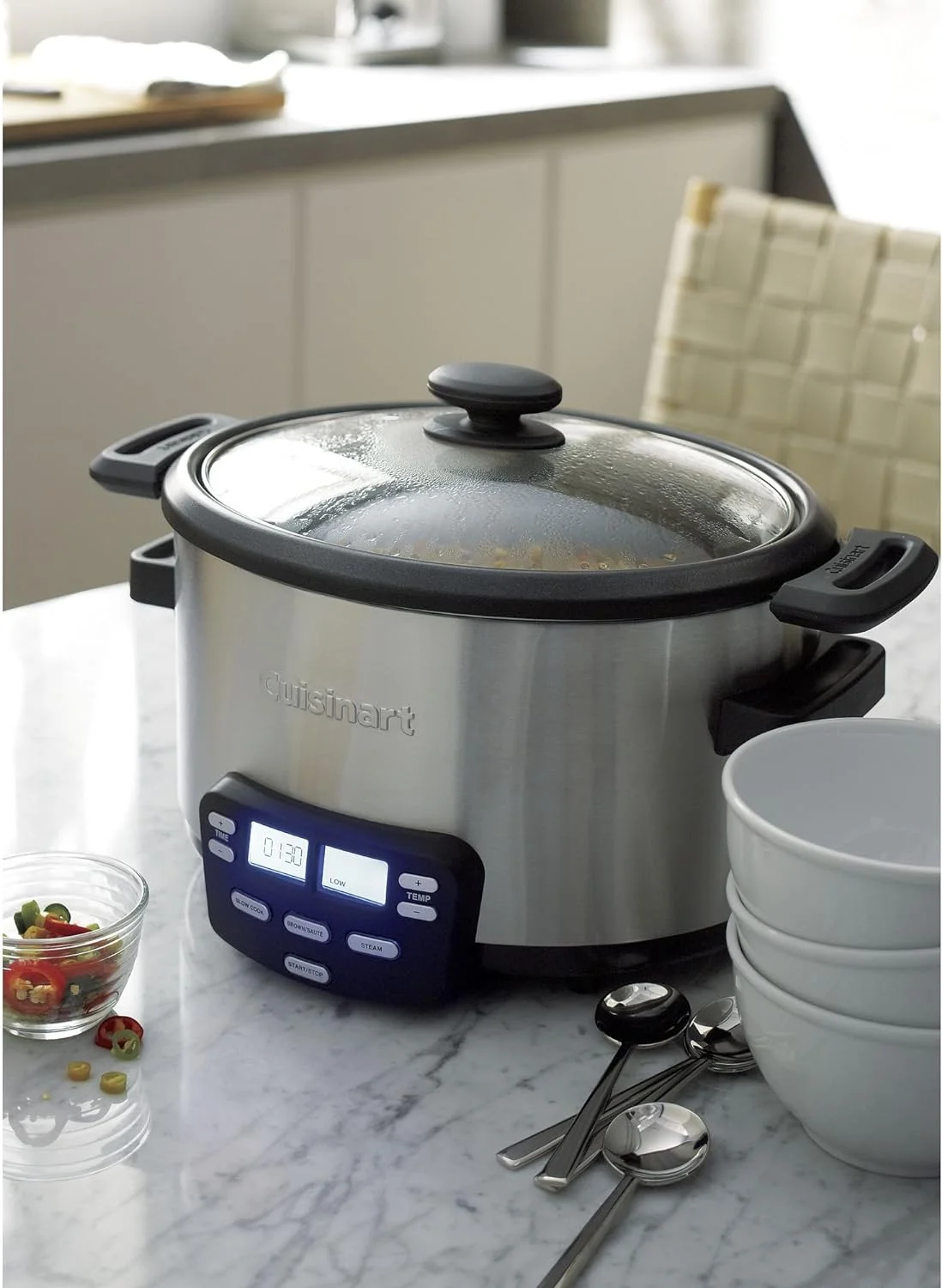 MSC-400 3-In-1 Cook Central 4-Quart Multi-Cooker: Slow Cooker, Brown/Saute, Steamer, Silver
