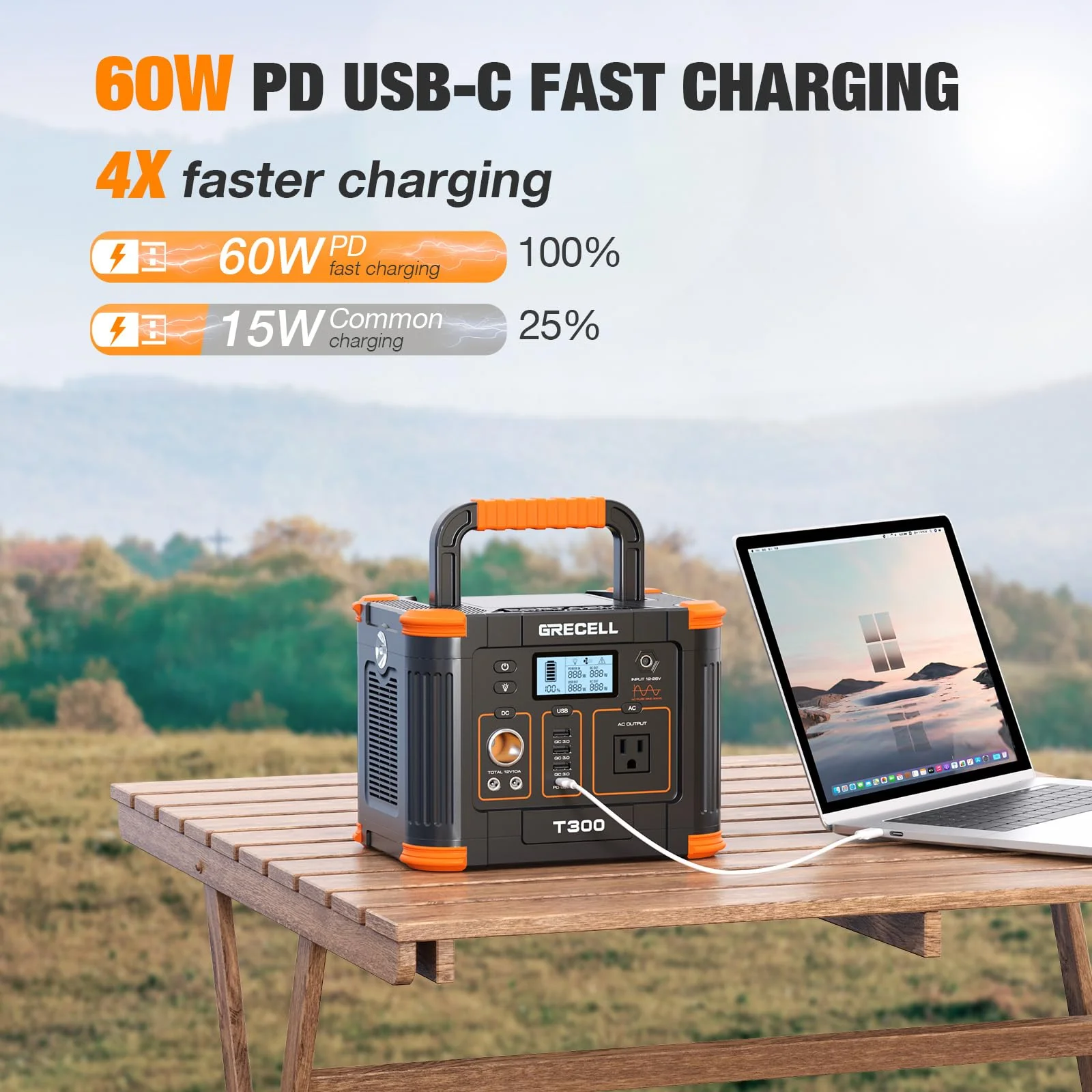 Portable Power Station 300W GRECELL 288Wh Solar Generator