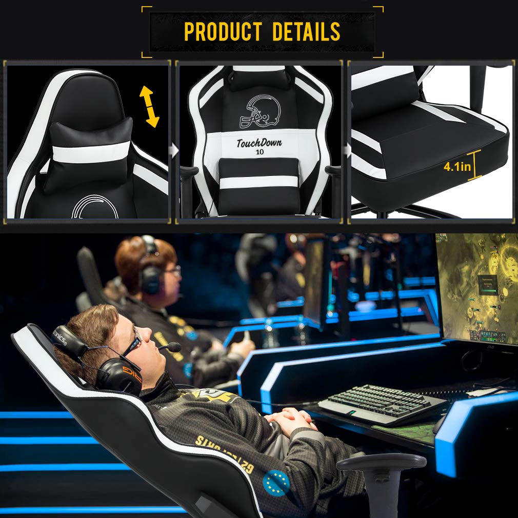 Gaming Chair Big and Tall Office Chair 500lb Wide Seat Desk Chair with Lumbar Support Headrest 2D Arms Task Swivel Ergonomic PU Adjustable Massage Racing Computer Chair for Adults Gamer(Black)