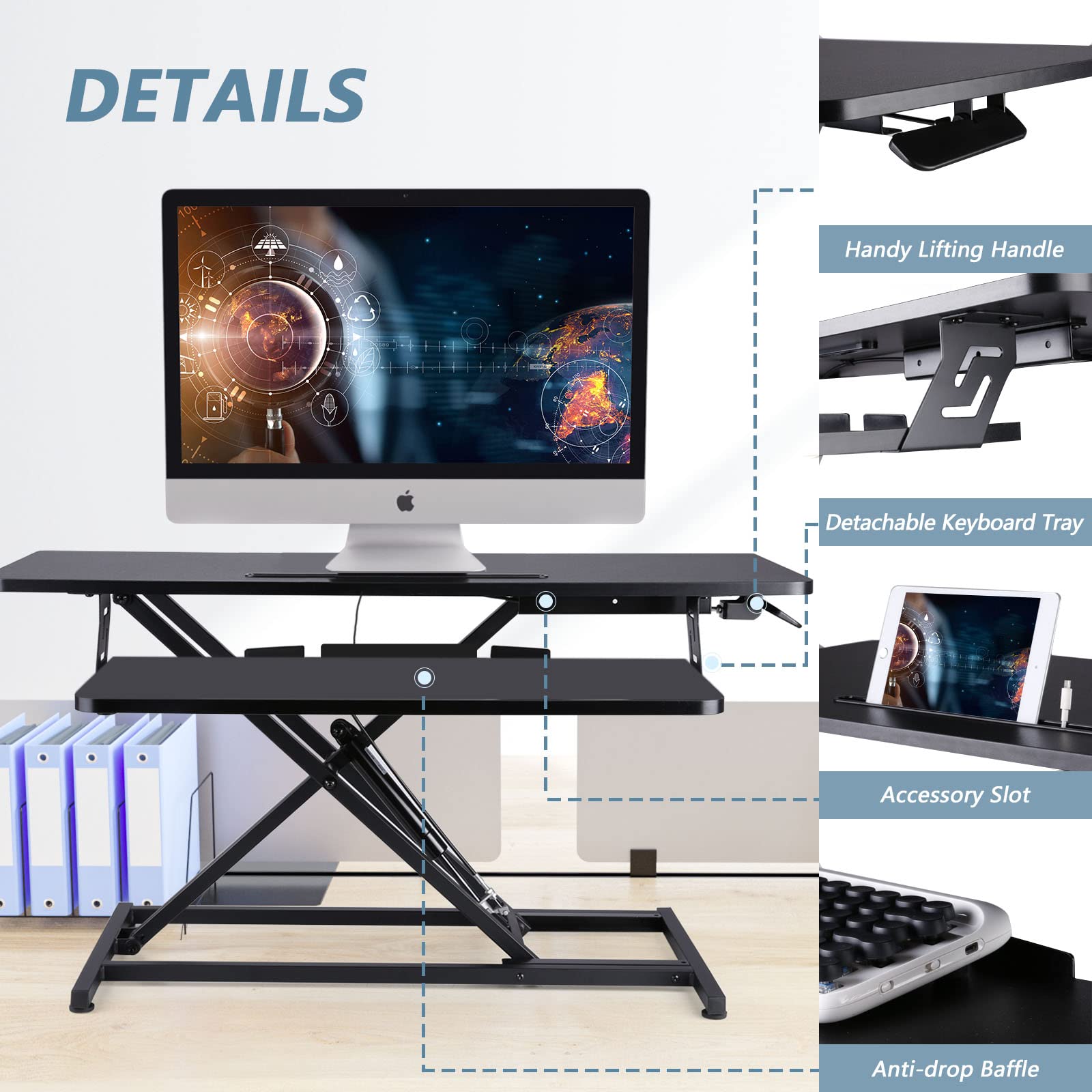 NEEDUX Standing Up Desk Converter 36" Height Adjustable Sit Stand Desk with Removable Keyboard Tray, Large Desk Riser Ergonomic Gas Spring Dual Monitor Workstation for Home Office