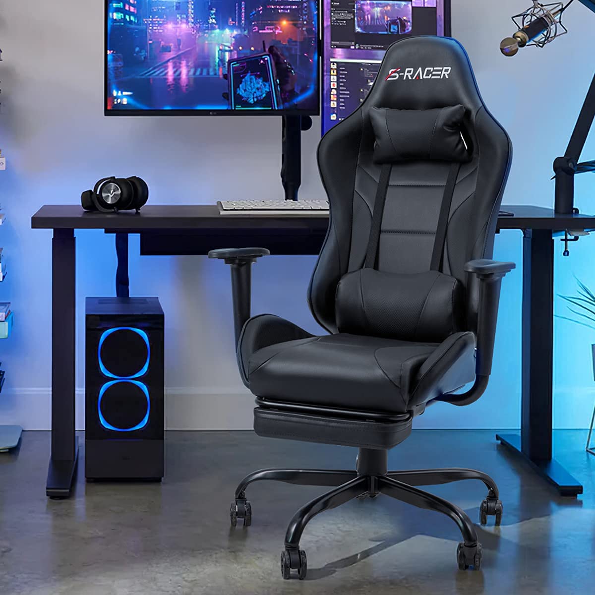 Homall Gaming Chair Massage Computer Office Chair Ergonomic Desk Chair with Footrest Racing Executive Swivel Chair Adjustable Rolling Task Chair (Black)