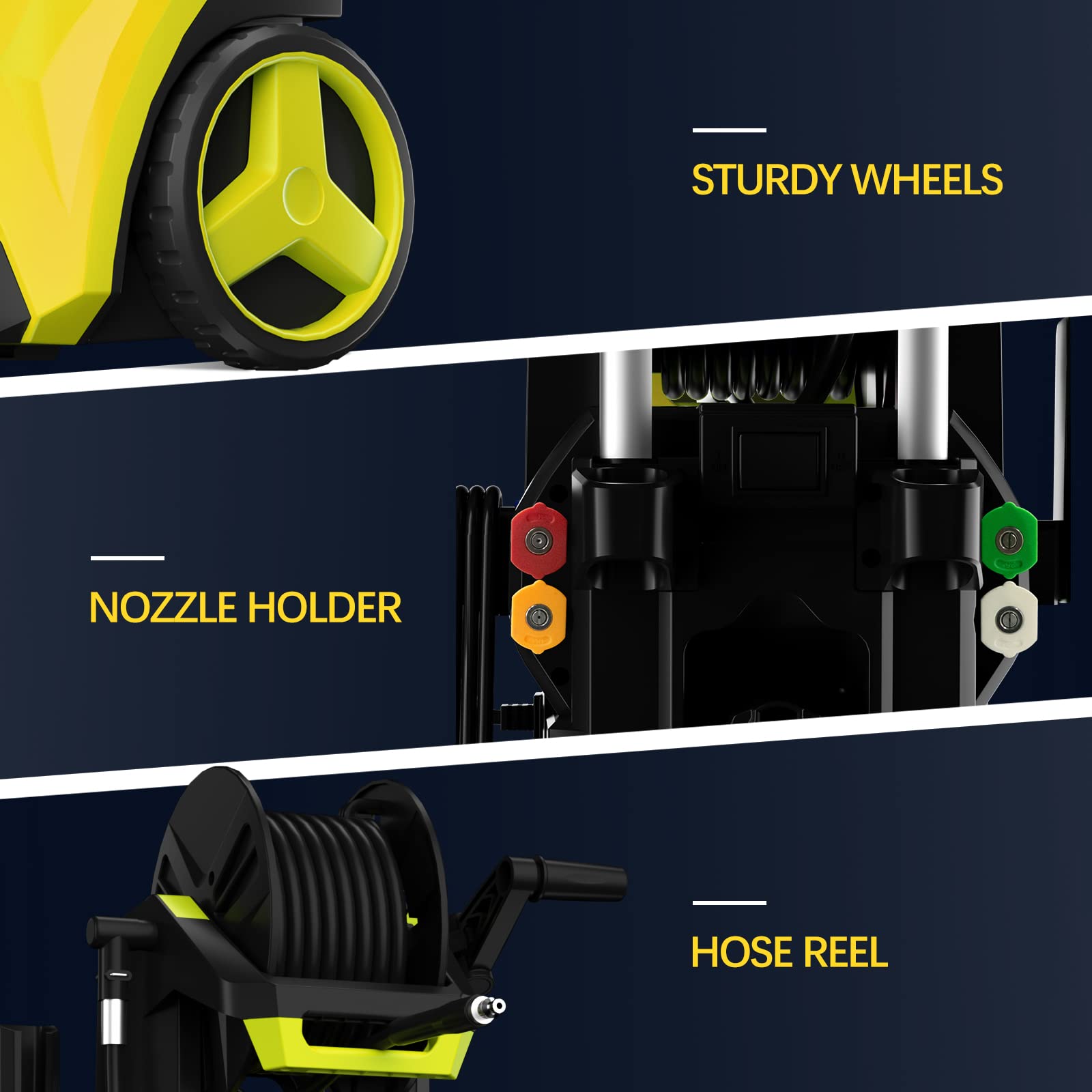 Electric Pressure Washer 4200 PSI 2.8 GPM Power Washers Electric Powered with Three Modes of Touch Screen Adjustable Pressure,4 Nozzles and Hose Reel Car Washer Cleaner for Home Patio Yellow