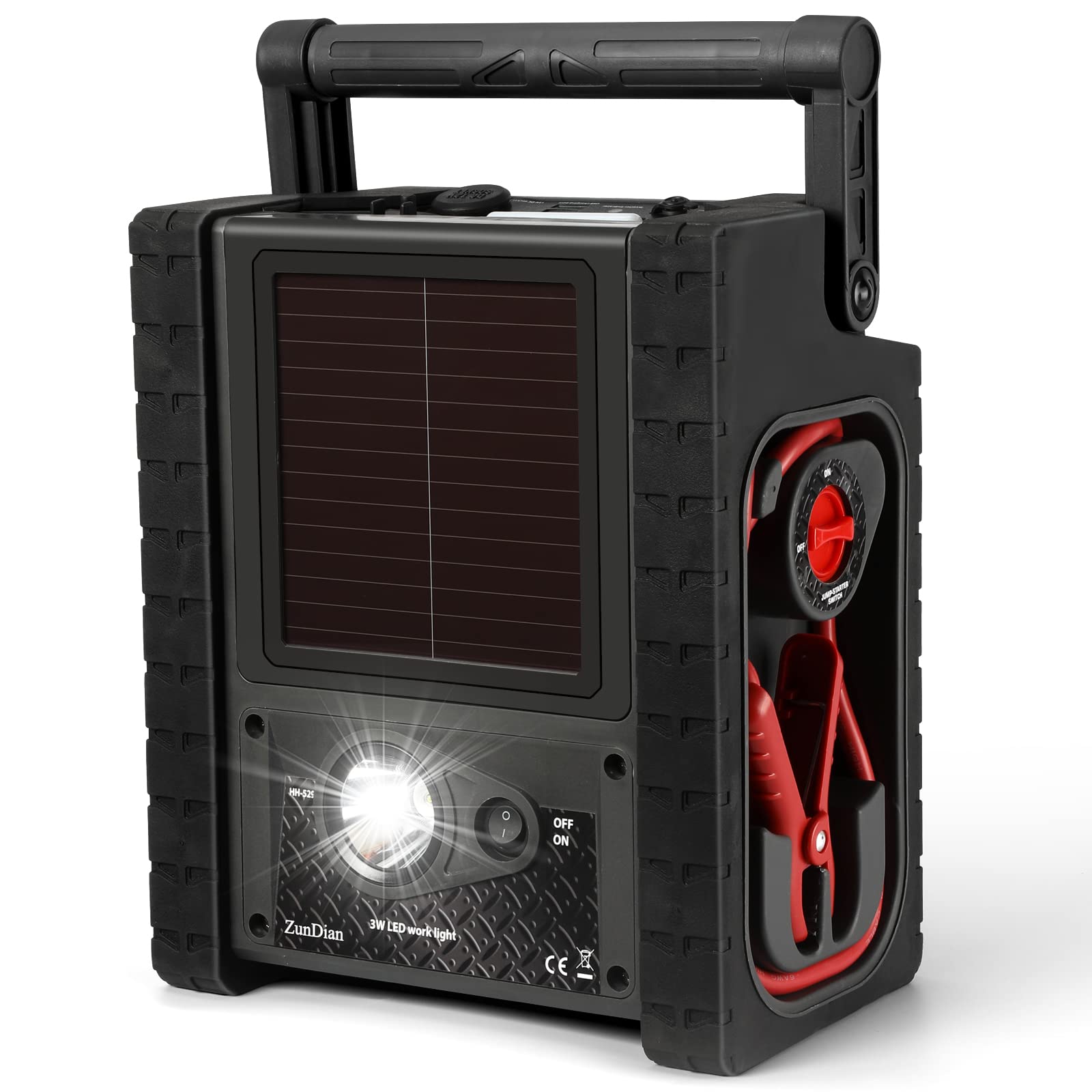 ZunDian ZD-529 Solar Portable Power Station 2000 Amps Jump Starter, 260 PSI Air Compressor, 12V Car Battery Charger with 400W Inverter Dual AC/DC/USB Output, Emergency Backup Power with Flashlights