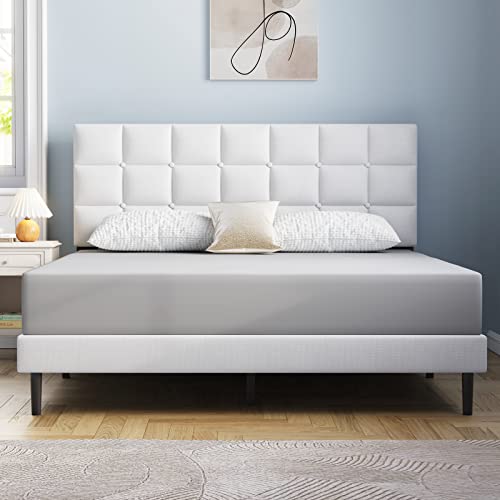 Molblly Full Bed Frame Upholstered Platform with Headboard and Strong Wooden Slats, Non-Slip and Noise-Free,No Box Spring Needed, Easy Assembly,Black