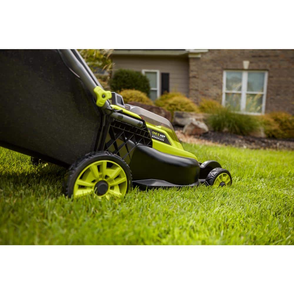 ONE  HP 18V Brushless 16 in. Cordless Battery Walk Behind Push Lawn Mower with (2) 4.0 Ah Batteries and (1) Charger P1190