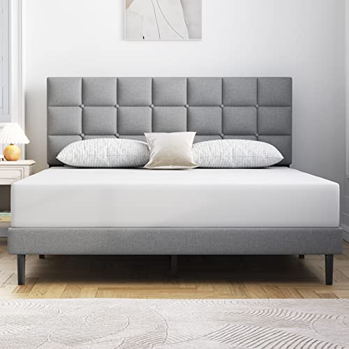 Molblly Full Bed Frame Upholstered Platform with Headboard and Strong Wooden Slats, Non-Slip and Noise-Free,No Box Spring Needed, Easy Assembly,Black