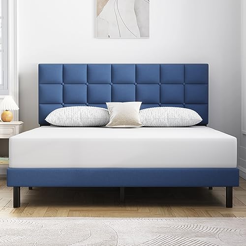 Molblly Full Bed Frame Upholstered Platform with Headboard and Strong Wooden Slats, Non-Slip and Noise-Free,No Box Spring Needed, Easy Assembly,Black