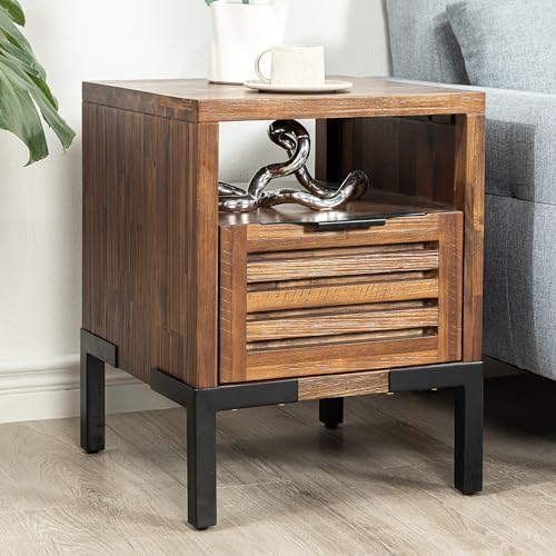 Bme Sideboard Premium Solid Wood Buffet Cabinet with Storage, Pre-Assembled 3 Drawers & 2 Doors, Rustic Chestnut, 55 inch, Chesnut