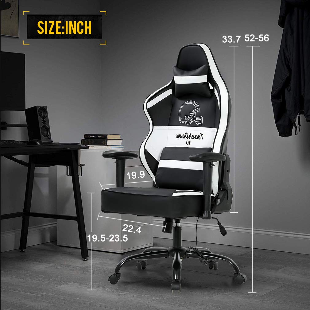 Gaming Chair Big and Tall Office Chair 500lb Wide Seat Desk Chair with Lumbar Support Headrest 2D Arms Task Swivel Ergonomic PU Adjustable Massage Racing Computer Chair for Adults Gamer(Black)