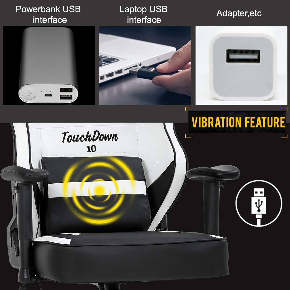 Gaming Chair Big and Tall Office Chair 500lb Wide Seat Desk Chair with Lumbar Support Headrest 2D Arms Task Swivel Ergonomic PU Adjustable Massage Racing Computer Chair for Adults Gamer(Black)