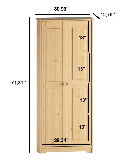Solid Wood Pantry Storage Cabinet, Freestanding Kitchen Cupboard, Closet with Shelves