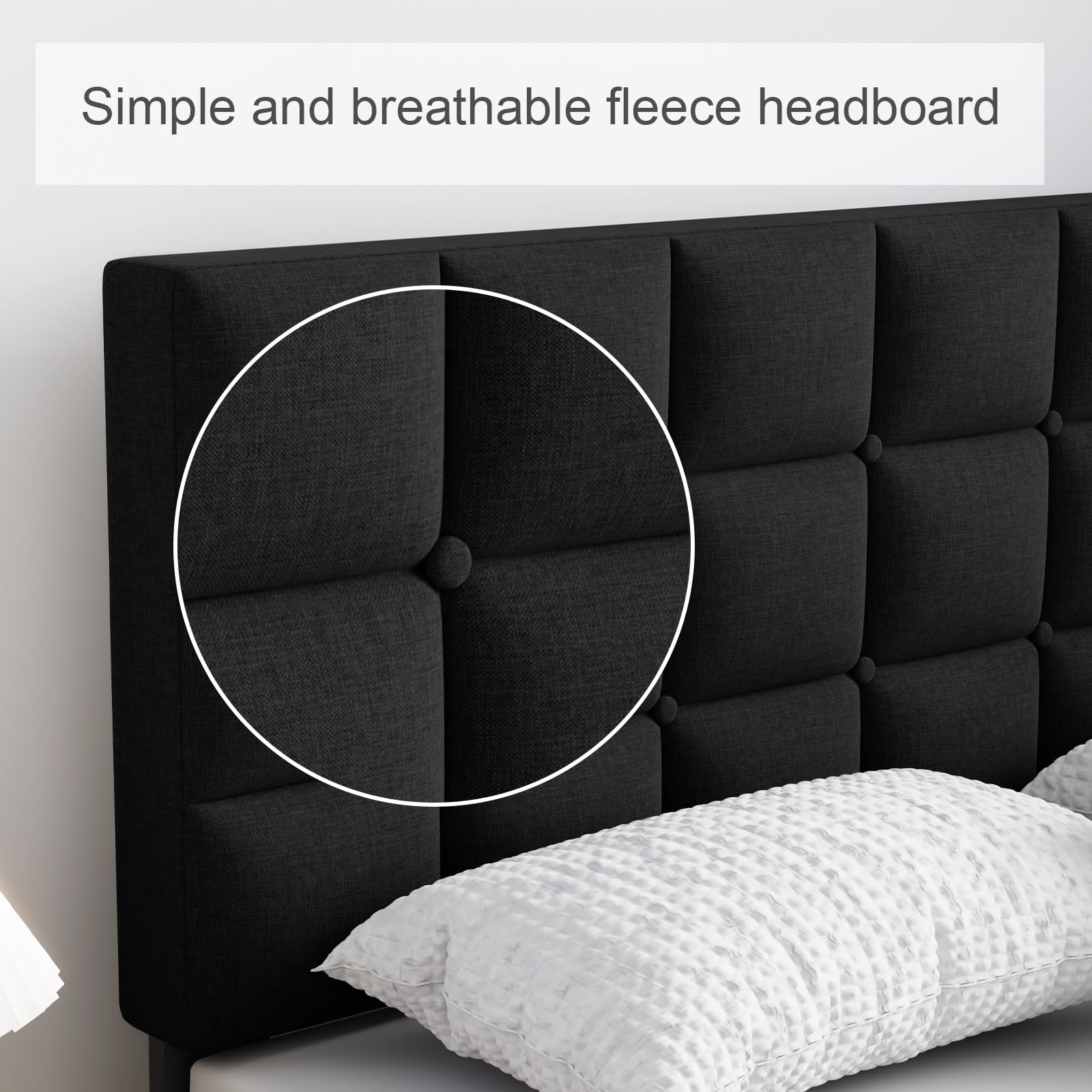 Molblly Full Bed Frame Upholstered Platform with Headboard and Strong Wooden Slats, Non-Slip and Noise-Free,No Box Spring Needed, Easy Assembly,Black