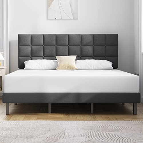 Molblly Full Bed Frame Upholstered Platform with Headboard and Strong Wooden Slats, Non-Slip and Noise-Free,No Box Spring Needed, Easy Assembly,Black