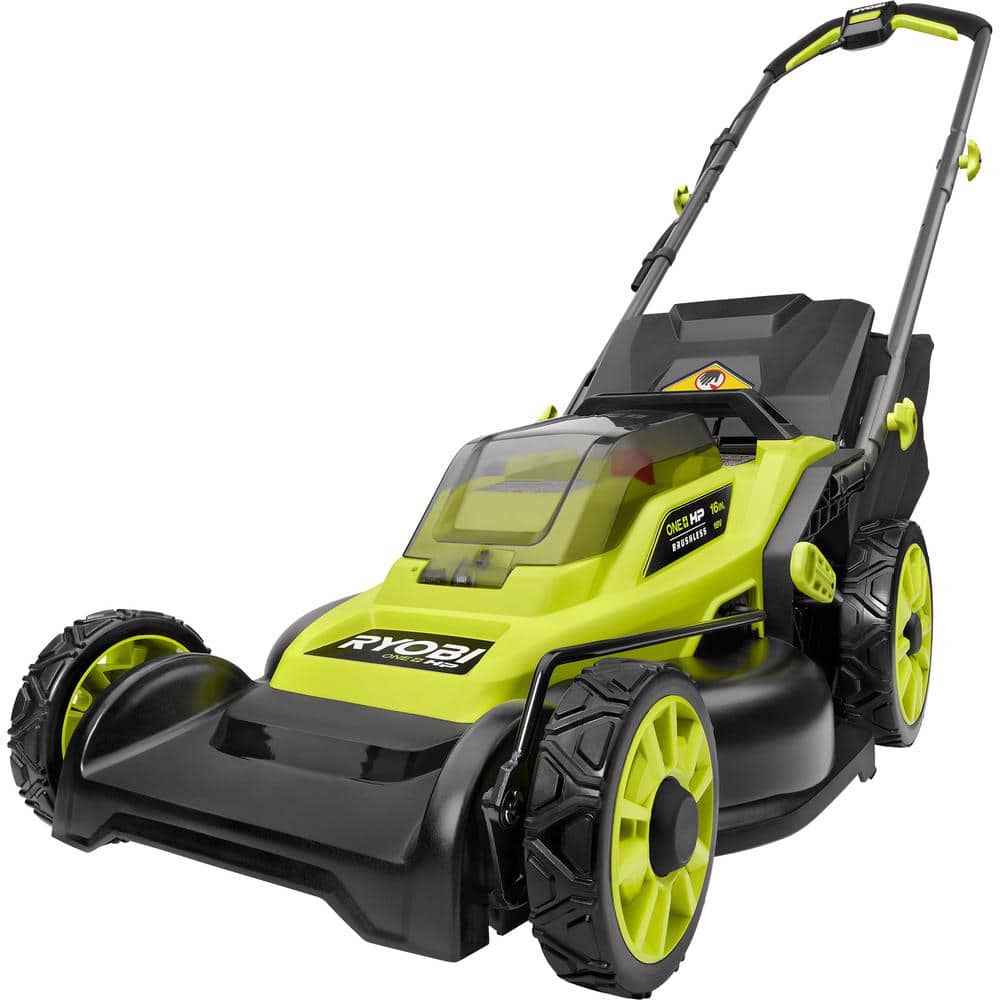 ONE  HP 18V Brushless 16 in. Cordless Battery Walk Behind Push Lawn Mower with (2) 4.0 Ah Batteries and (1) Charger P1190