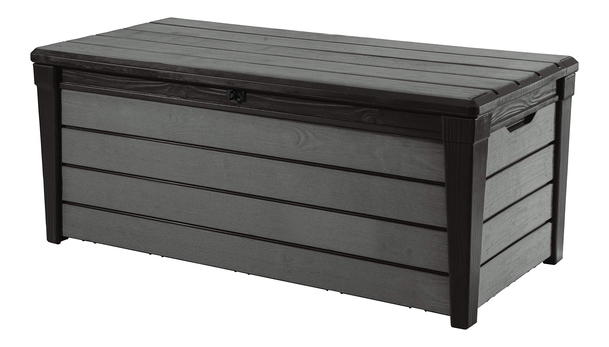 Keter Brushwood 120 Gallon Resin Outdoor Deck Storage Box, Lockable Patio and Garden Furniture Container for Yard Tools and Pool Accessories, Brown