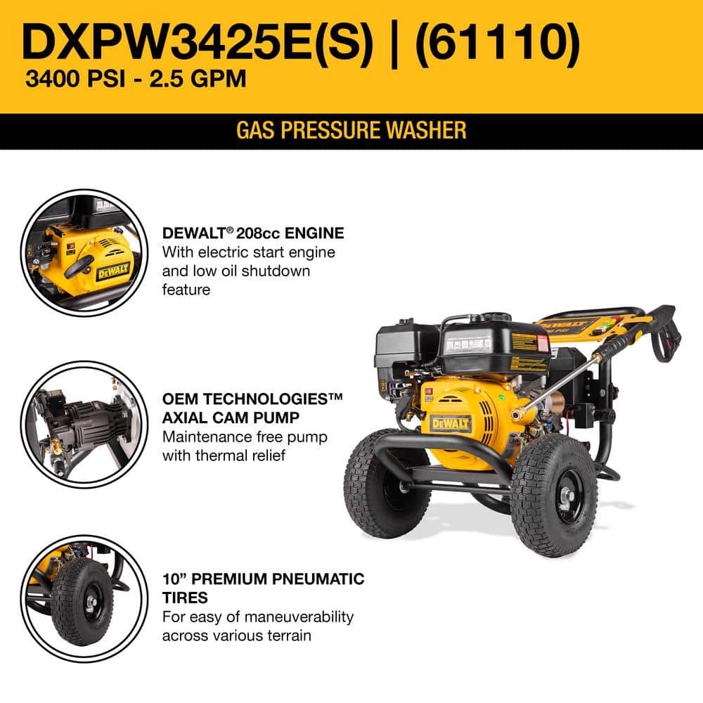 3400 PSI 2.5 GPM Gas Cold Water Pressure Washer with Electric Start Engine DXPW3425E