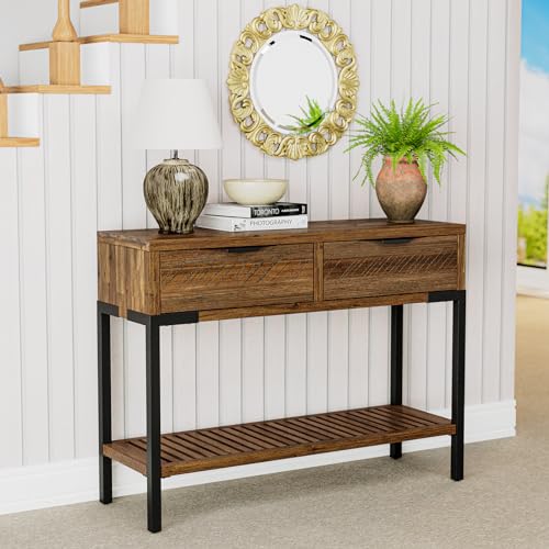 Bme Sideboard Premium Solid Wood Buffet Cabinet with Storage, Pre-Assembled 3 Drawers & 2 Doors, Rustic Chestnut, 55 inch, Chesnut