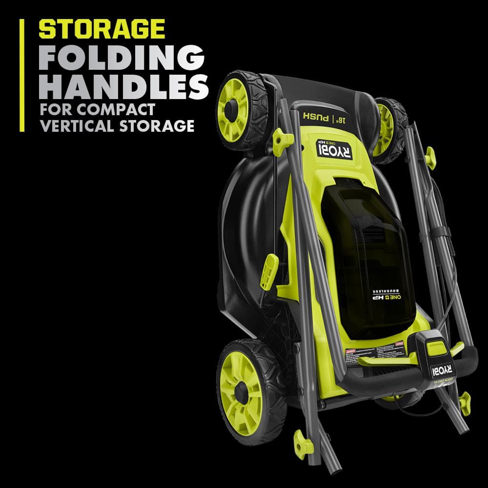 ONE  HP 18V Brushless 16 in. Cordless Battery Walk Behind Push Lawn Mower with (2) 4.0 Ah Batteries and (1) Charger P1190