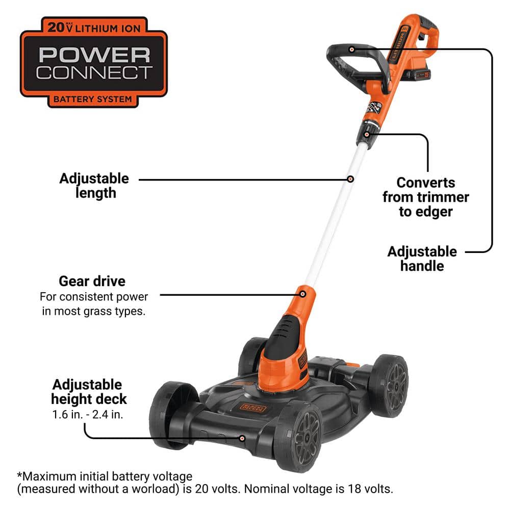 BLACK DECKER 20V MAX Cordless Battery Powered 3-in-1 String Trimmer, Lawn Edger & Lawn Mower Kit with (2) 2Ah Batteries & Charger MTC220
